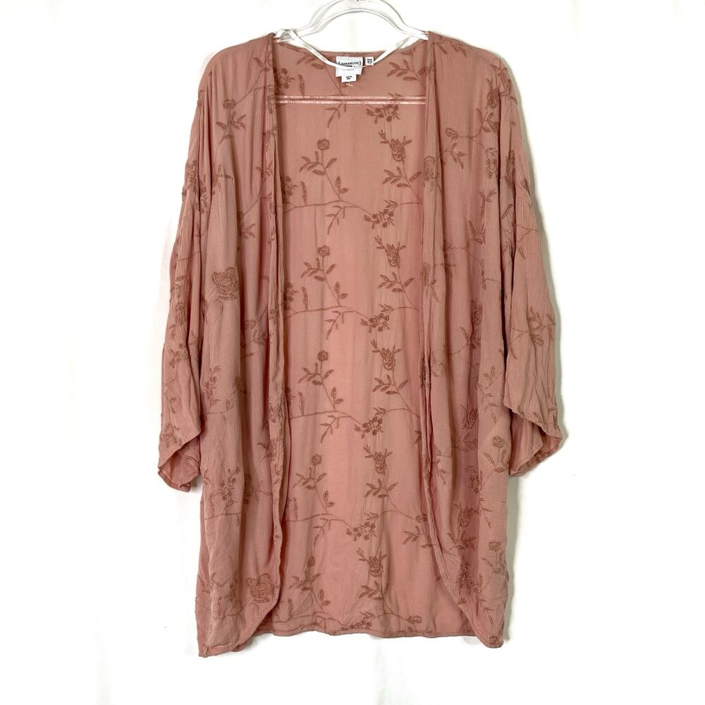 JunaRose Dusty Pink Crepe Embroidered Open Front Cardigan 1/2 Sleeve Womens 14